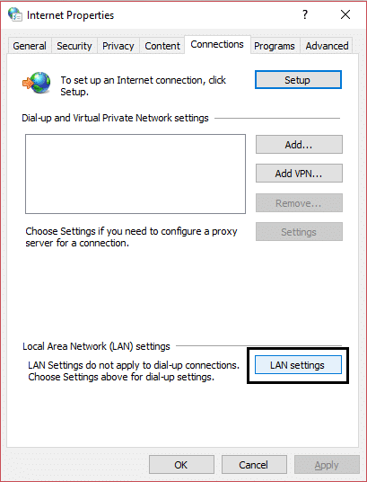 Lan settings in internet properties window | Fix Could Not Connect to the Steam Network Error