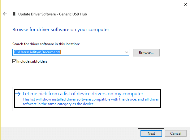 Biarkan saya memilih dari daftar driver perangkat di komputer saya