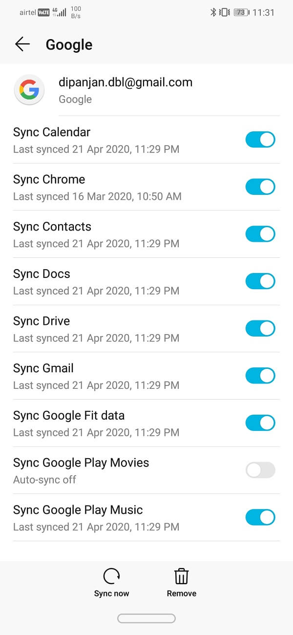 Toggle on the Sync Gmail option if it is switched off | Fix Gmail app is not syncing on Android