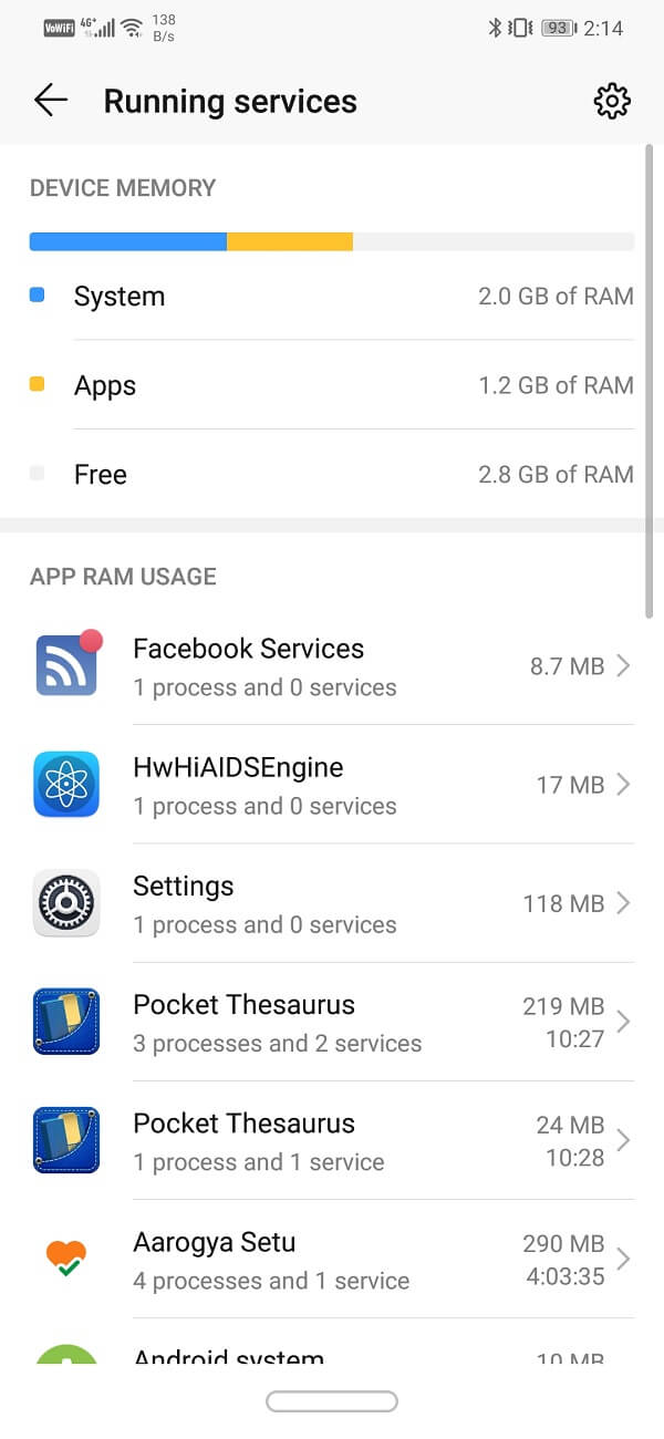 List of apps that are running in the background and using RAM
