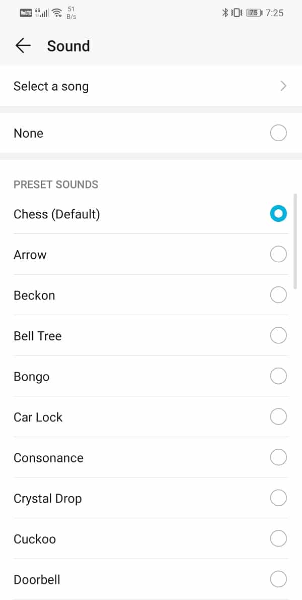 List of pre-loaded tunes will be available at your disposal and also select a song