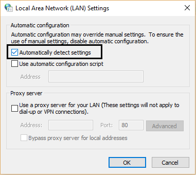 Configurações de rede local (LAN)