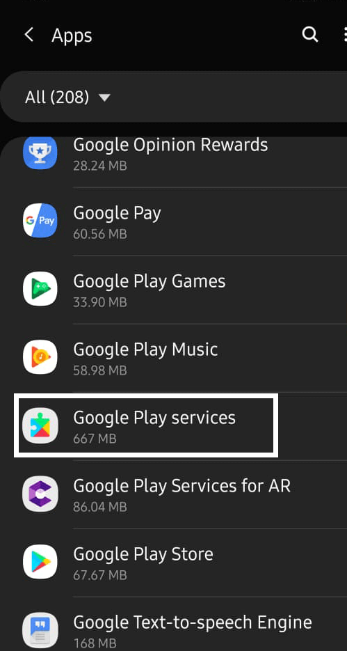 Locate Google Play Services and open it
