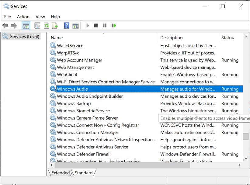 Locate Windows Audio, Windows Audio Endpoint Builder, Plug and Play services