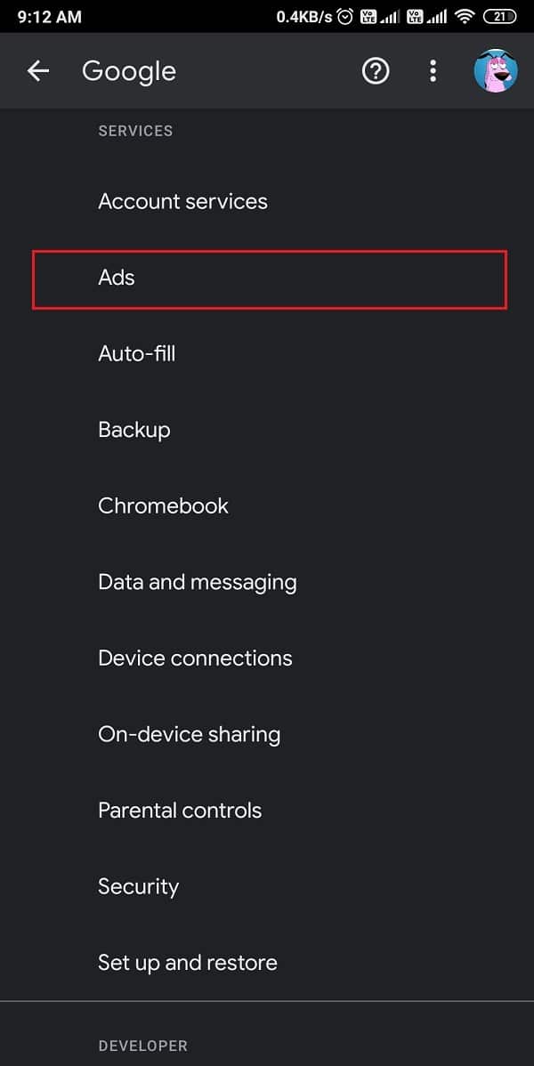 Locate and open the ads section | How to get rid of Ads on your Android phone