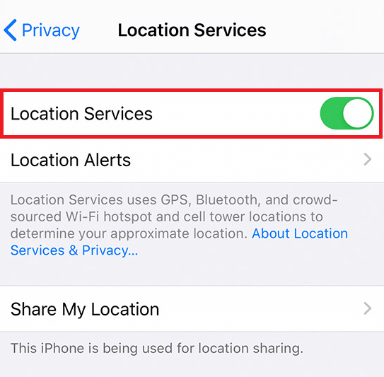 Location Services Toggle iPhone Settings