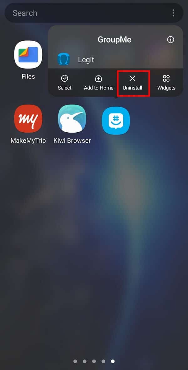 Long-press on the app icon and tap on the Uninstall option. | Fix ‘Failed to Add Members Issue’ on GroupMe
