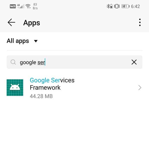 Look for Google Services Framework and tap on it