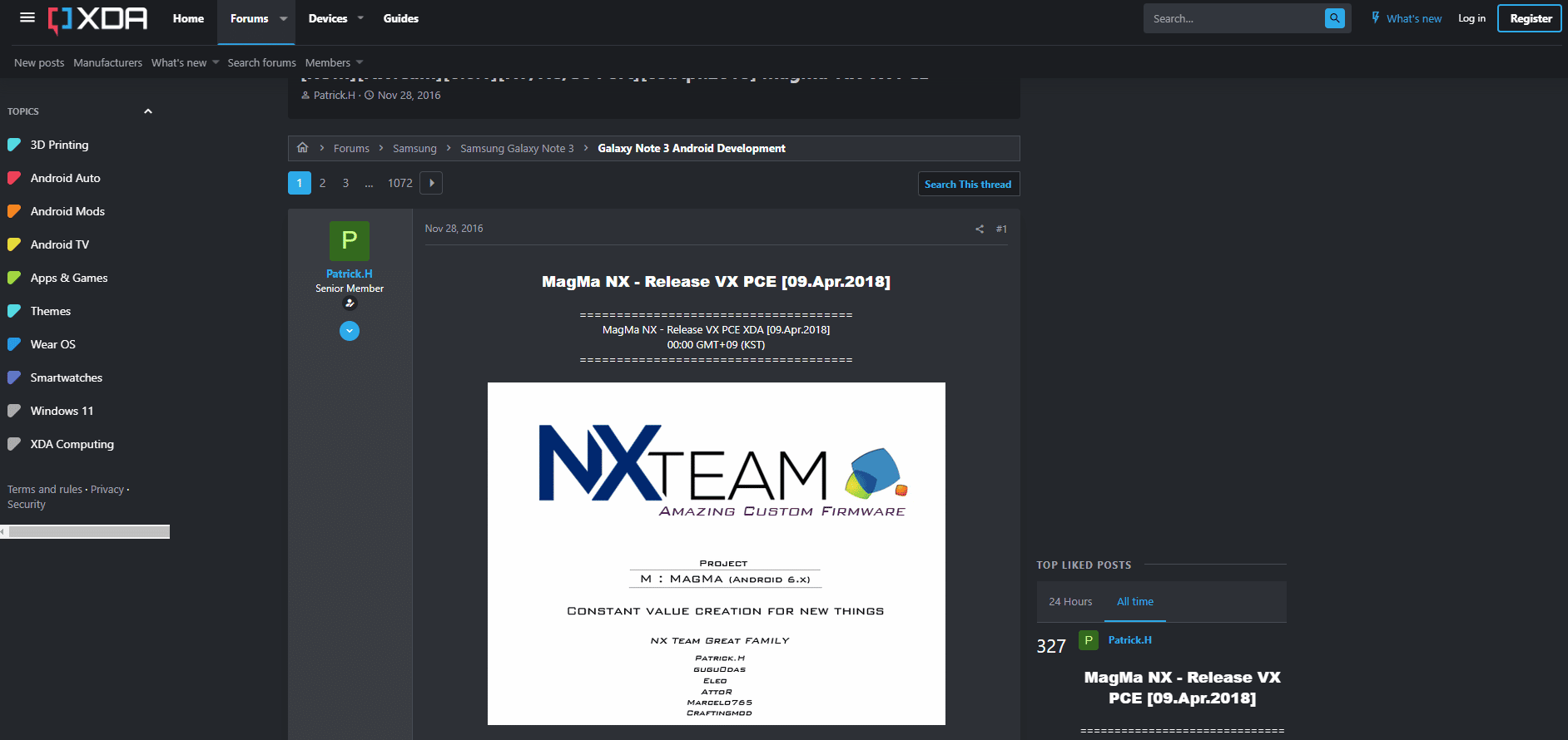 Página de desenvolvedores do MagMa NX ROM xda
