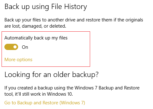 Make sure Automatically backup my file is turned ON