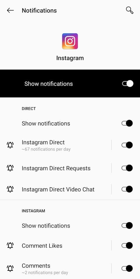 Make sure all the individual settings are turned on as well | Fix Instagram Notifications Not Working