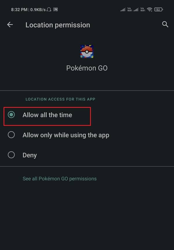 Make sure that the location is set to Allow | Fix Pokémon Go GPS Signal Not Found