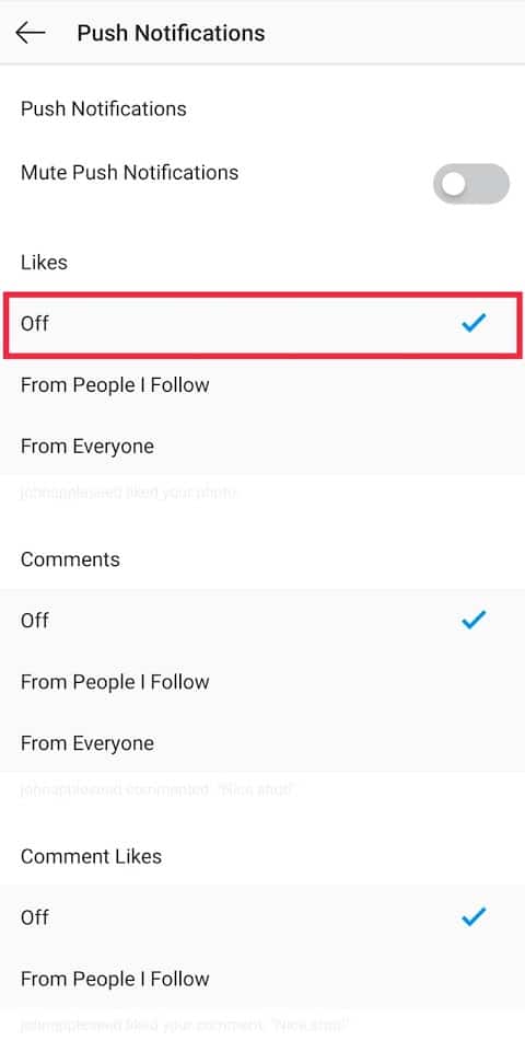 Make sure that the ‘off’ option isn’t selected under any individual sections