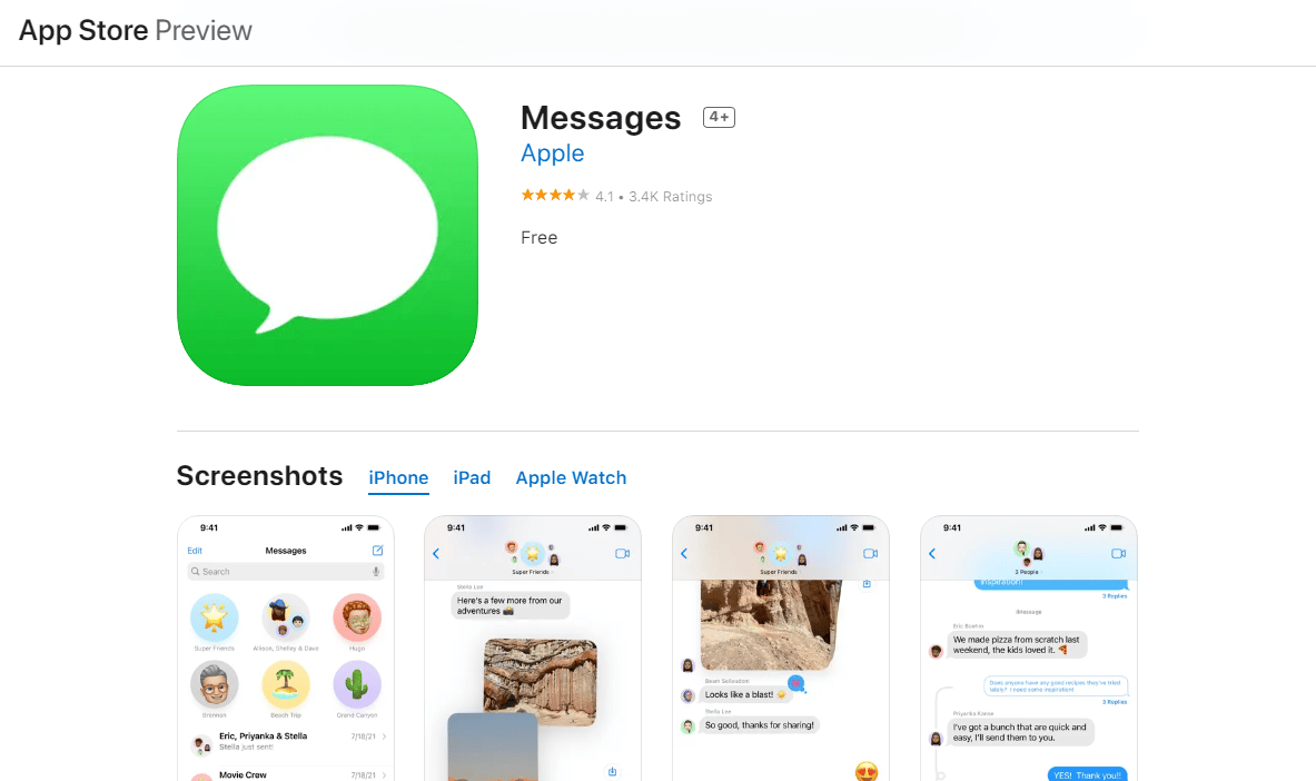 Messages application on App Store