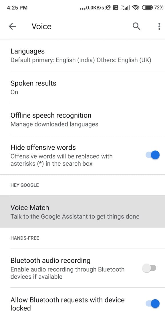Navigate Voice Match on the display and then switch on the Access with Voice Match mode