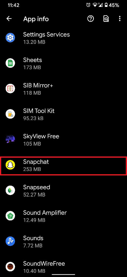Navigate and find, the app info for Snapchat.