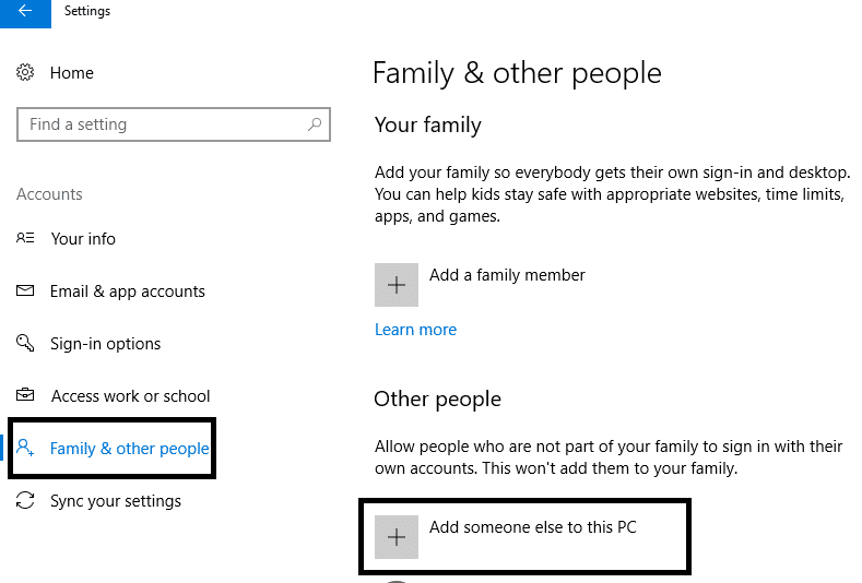 Navigate to Accounts then Family & Other Users