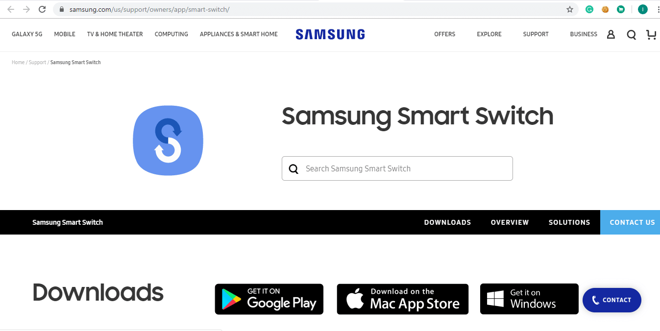 Navigate to the Samsung Smart switch website