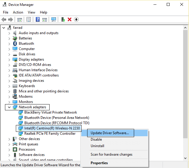 update driver software | Fix Can't Connect to this network issue in Windows 10