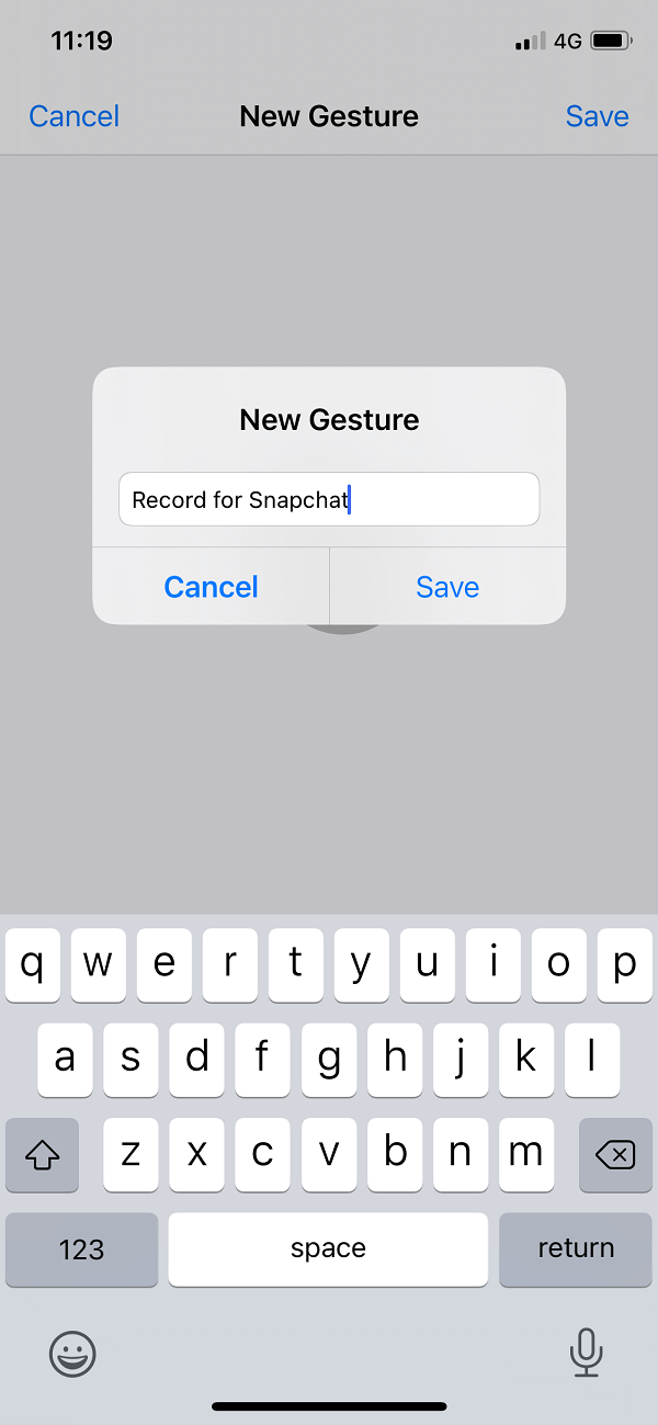 Next, you will have to name the gesture | How to Record without holding the button in Snapchat