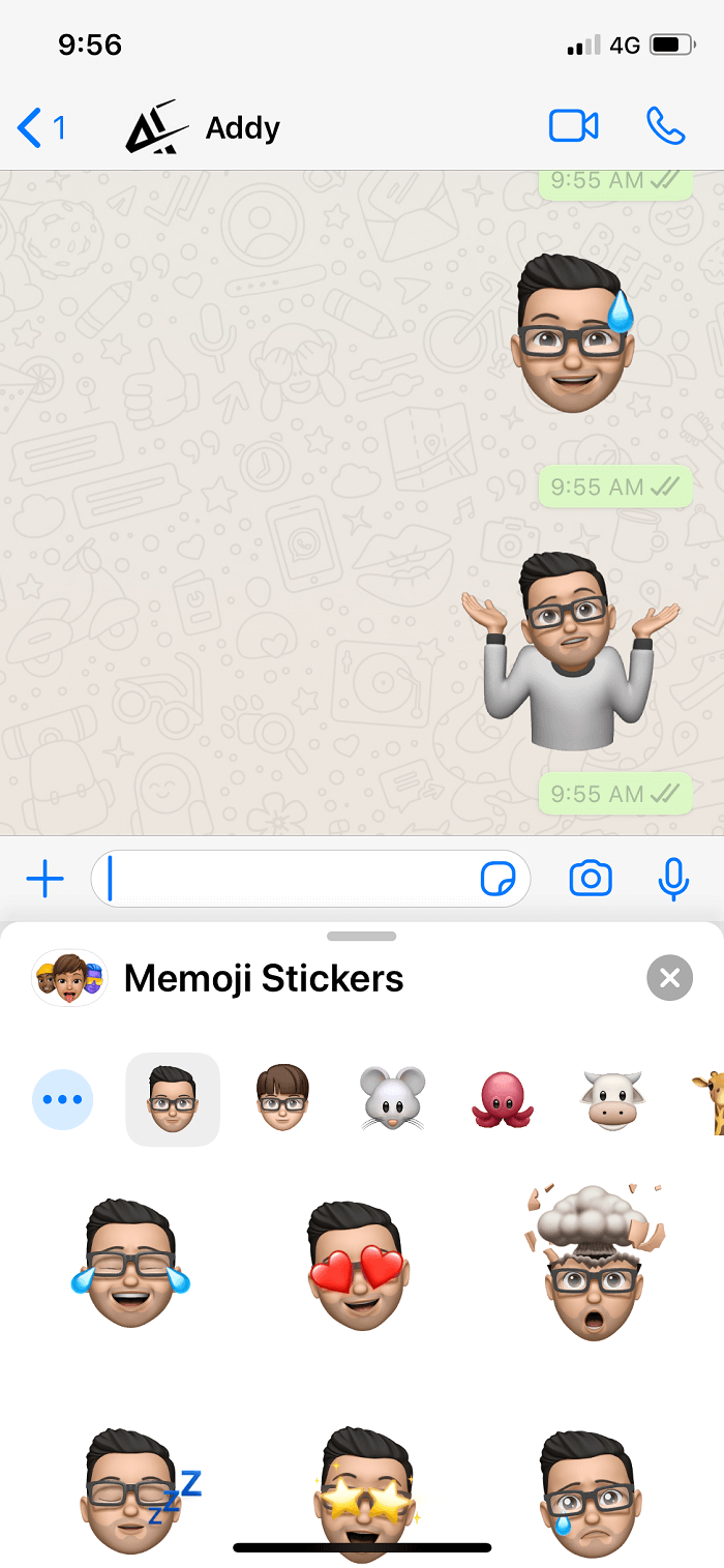 Now, choose the Memoji you created and send it