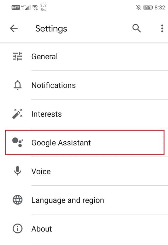 ตอนนี้คลิกที่ Google Assistant