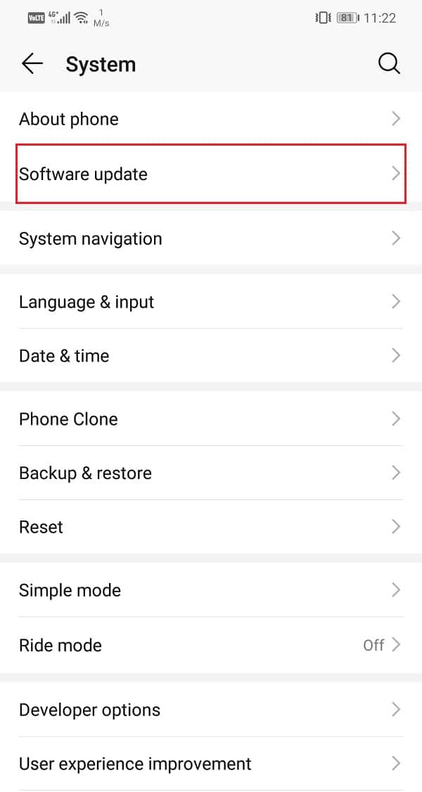 Now, click on the Software update | Fix Google Calendar Not Working on Android