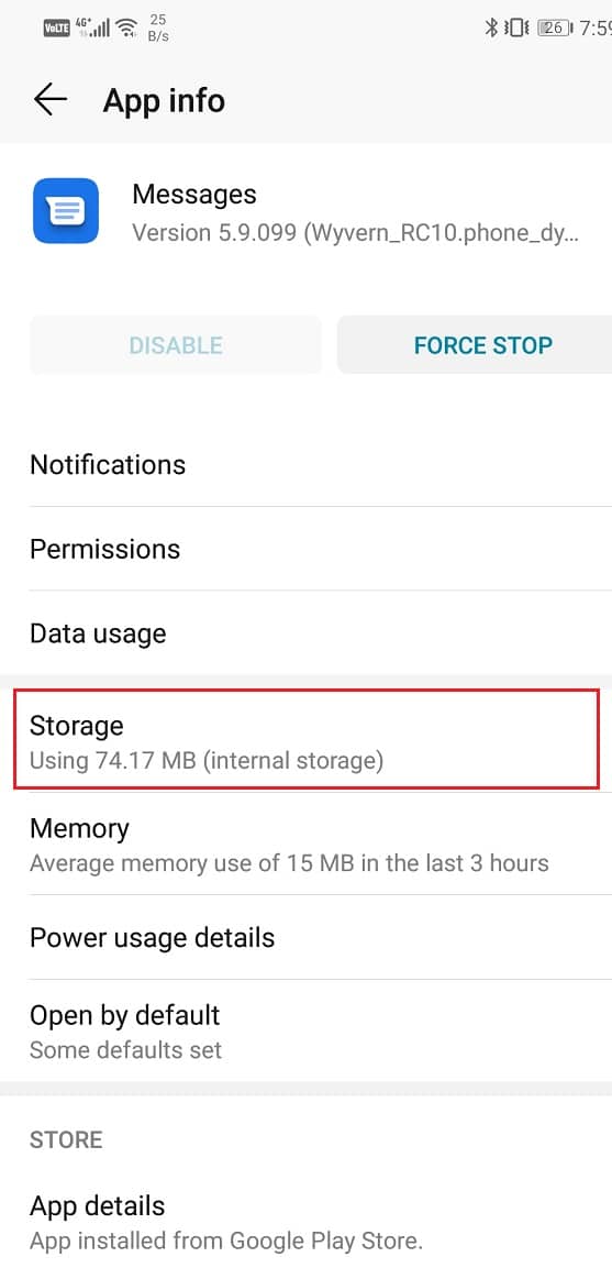 Now, click on the Storage option