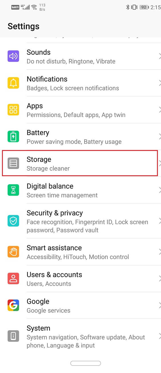 Now click on the Storage option | Fix Unfortunately App has stopped Error on Android