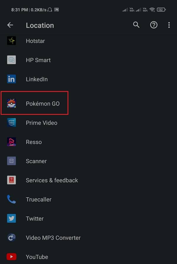 Now look for Pokémon GO in the list of apps. tap on it to open.