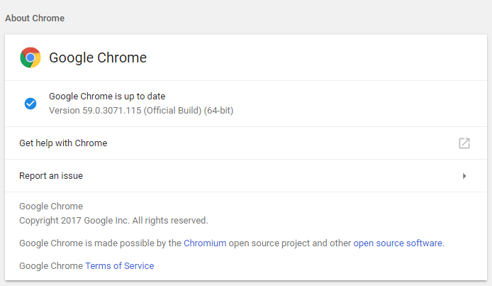 Now make sure Google Chrome is updated if not click on Update