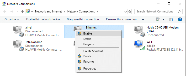 Now, select Enable from the list | Fix Can't Connect to the Internet