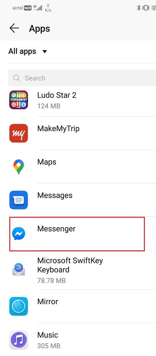 Now select Messenger from the list of apps | Fix Facebook Messenger Chat Problems