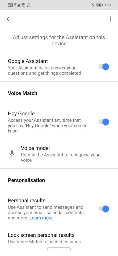 Now simply toggle off the Google Assistant setting