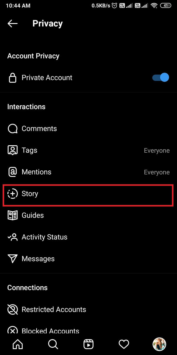 Now, tap on Story. | How to Hide Instagram Story from everyone except one person