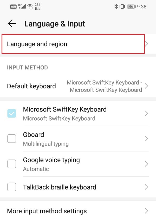 Now tap on the Language and Region option | How to Access Android Settings Menu