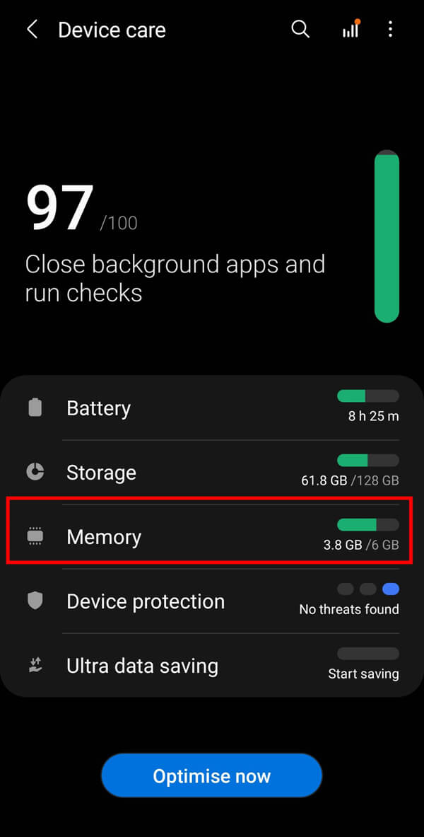 Now, tap on the Memory option from the given list. | How to Free up Internal Storage on Android devices