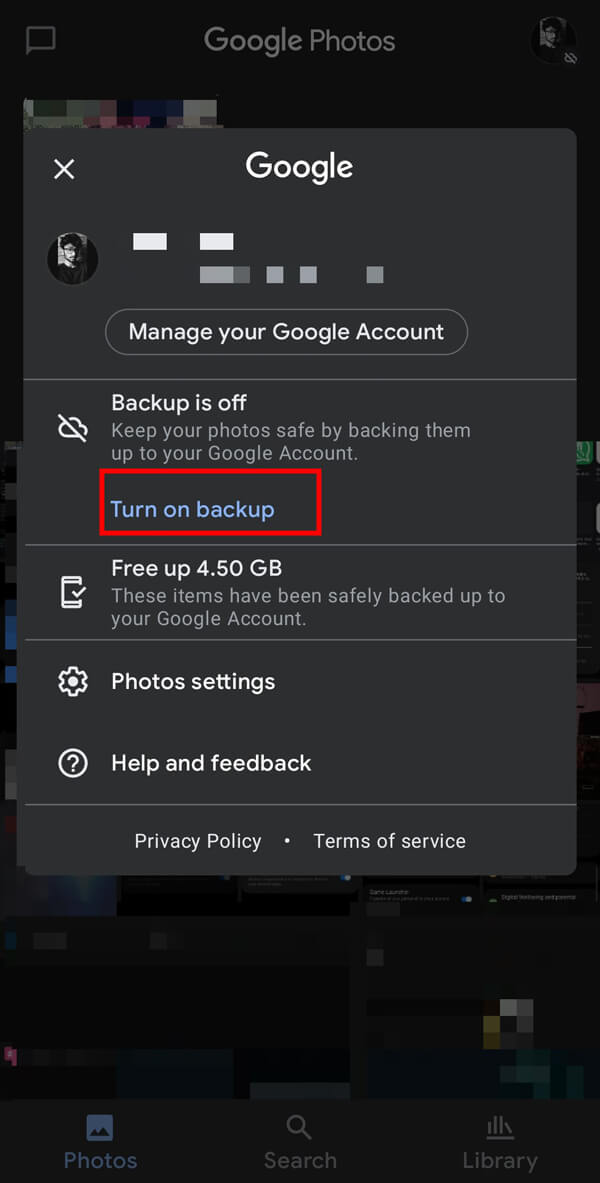 Now, tap on the Turn on backup option