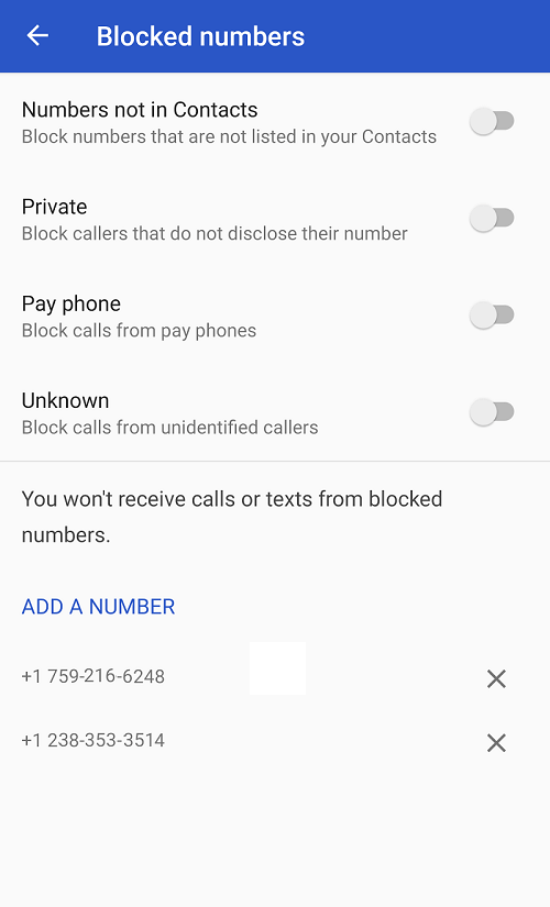 Now to block a number on Pixel add it to the list
