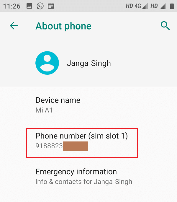 Now you will see your phone number under About Phone
