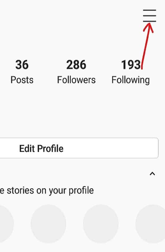 На странице профиля Instagram нажмите на значок в три линии.