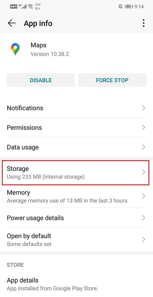 On opening Google Maps, go to the storage section