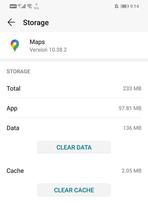 find the options to Clear Cache as well as to Clear Data