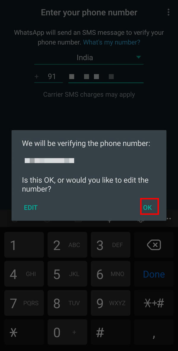 On the confirmation box, tap on the Ok option