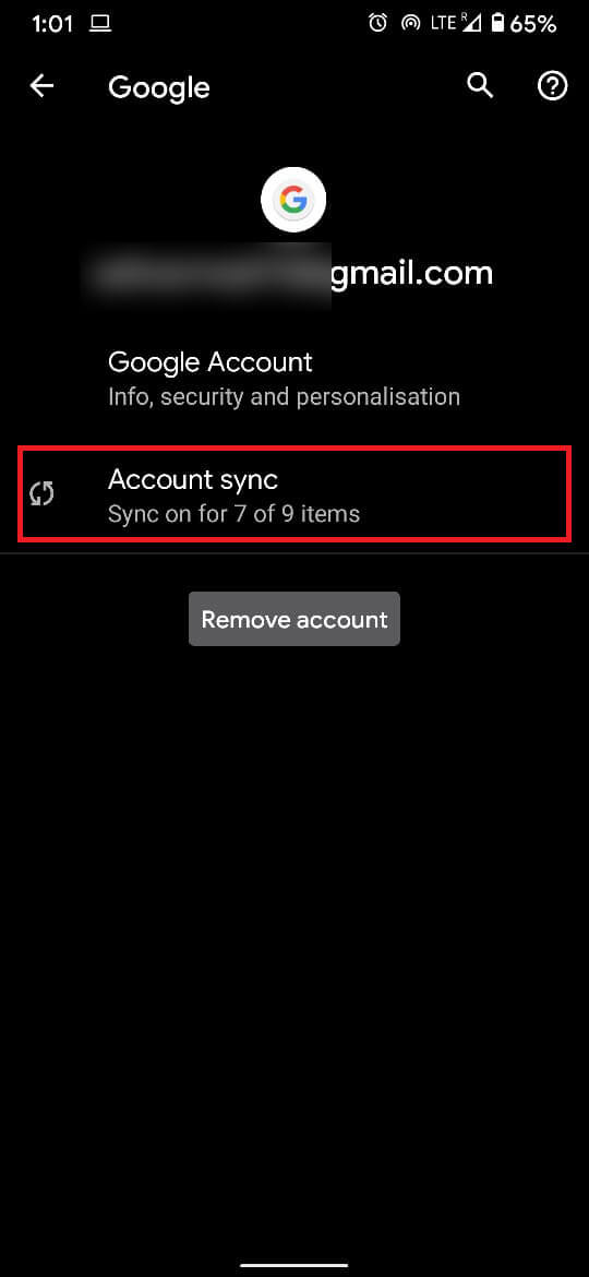 On the following page, tap on ‘Account sync’ to open the syncing options