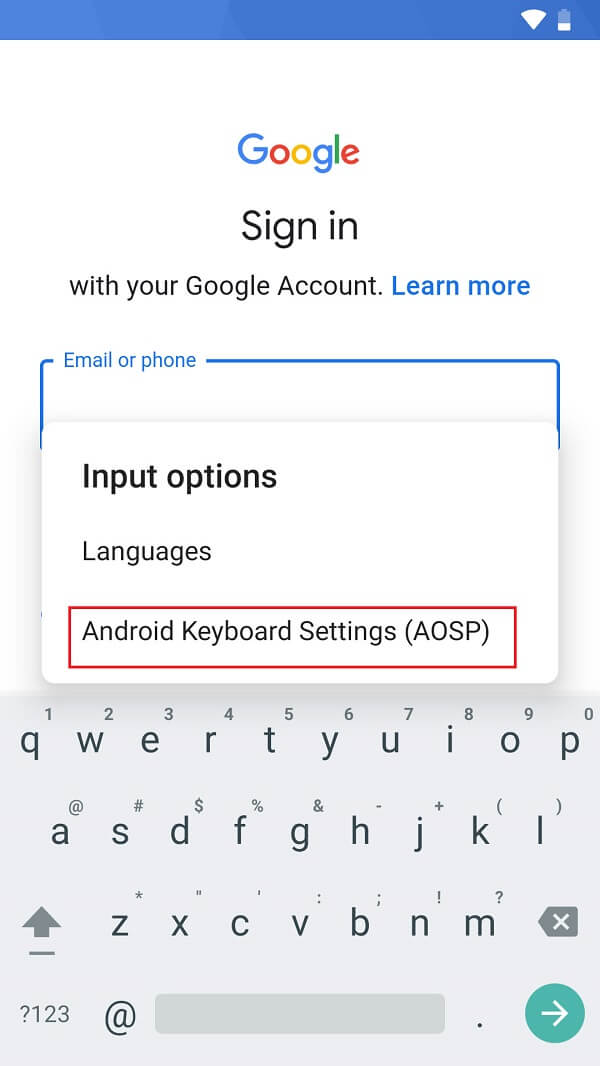 On the input options pop up, tap on ‘Android Keyboard Settings. | How to Bypass Google Account Verification on Android Phone