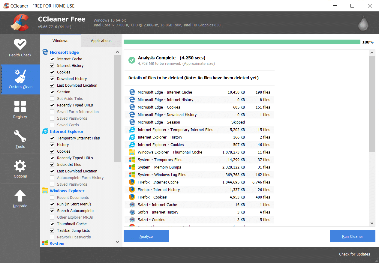 Once the analysis is complete, click on the Run CCleaner button