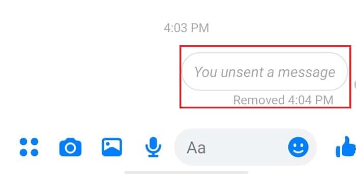 Once you have deleted a message, it will be replaced by the “You unsent a message” card.