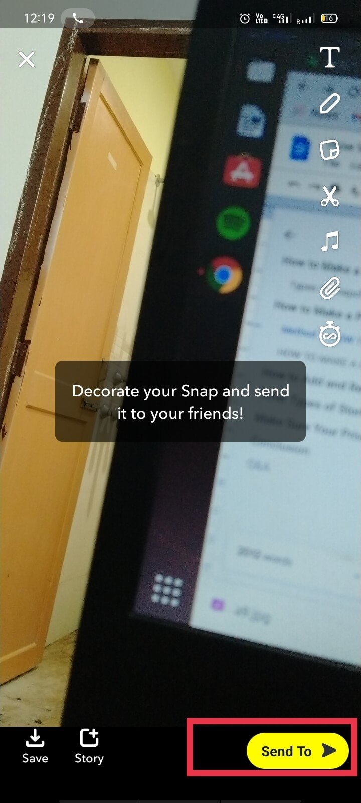 Once you upload or click a picture, tap the Send To option at the bottom-right on the screen.