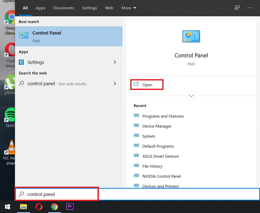 Open Control Panel by searching for it in the Start Menu search
